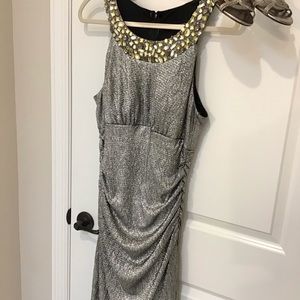 Cachet Silver Embellished Gown, Size 14 LIKE NEW